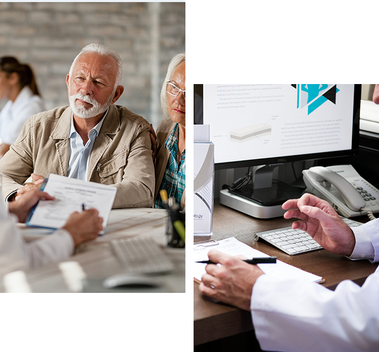 Elderly patient meeting doctor hospital