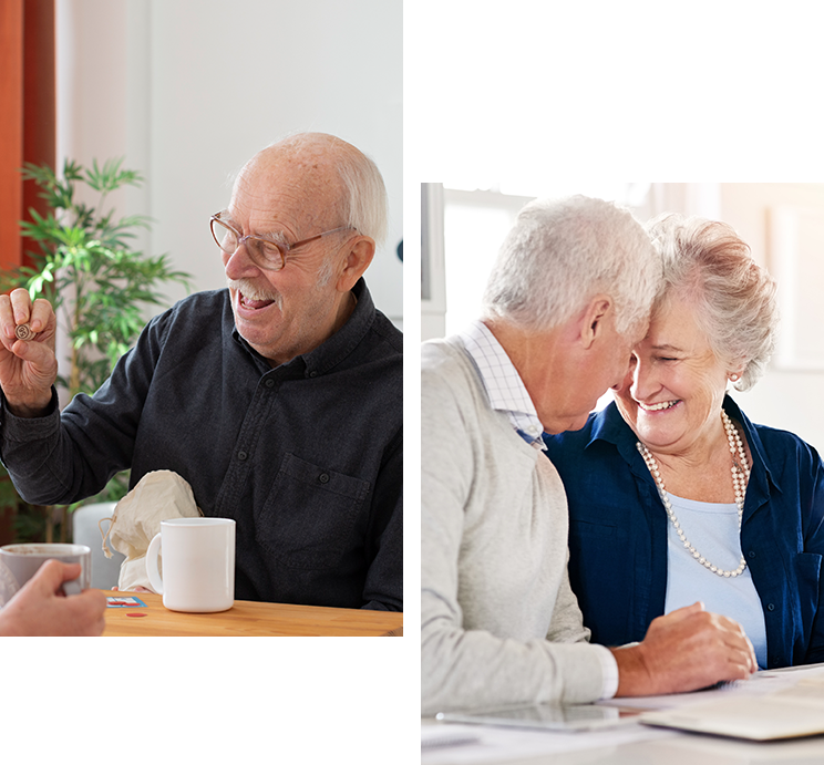 Old couple financial advisor smile agreement deal success retirement home planning