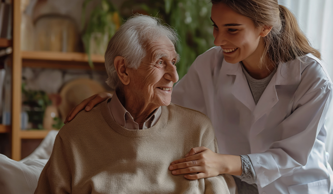 Realistic scene with elderly care senior people