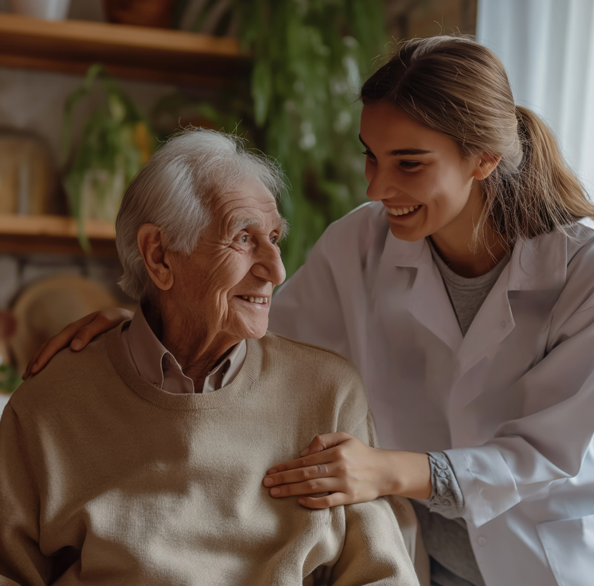 Realistic scene with elderly care senior people